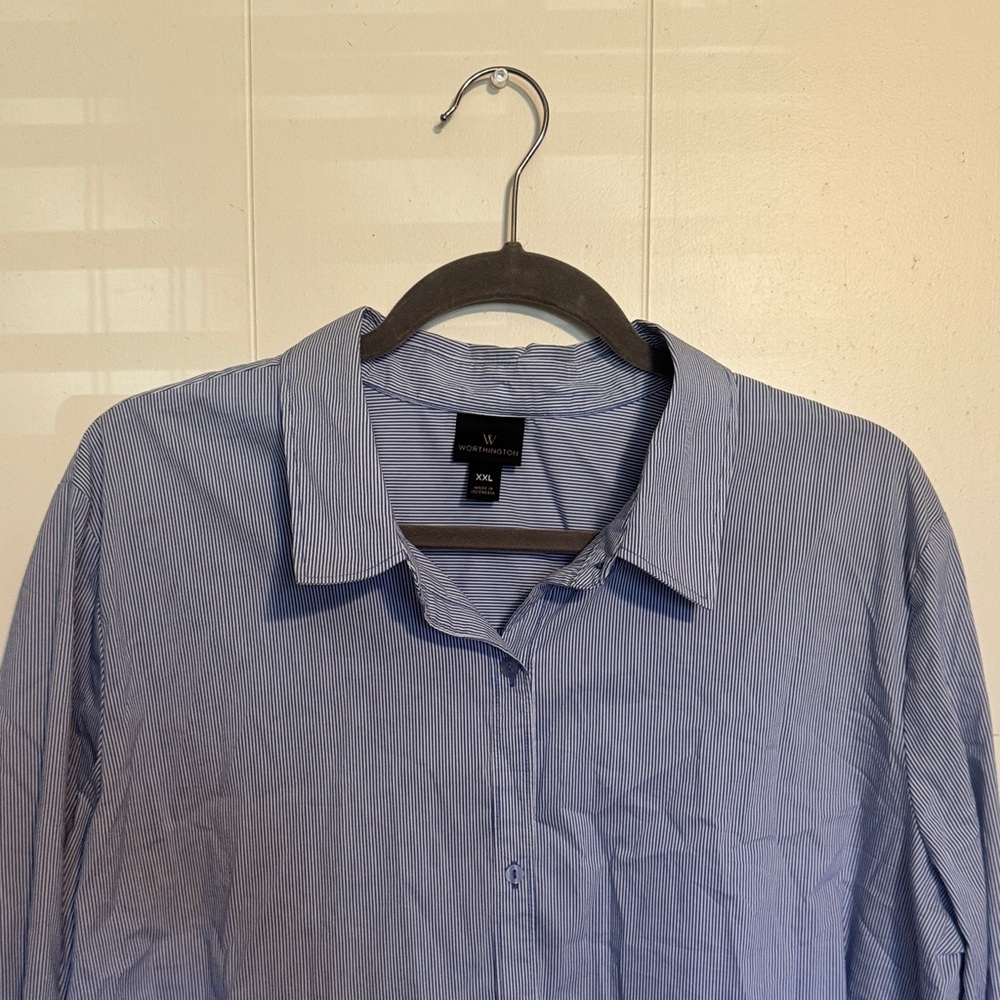 Worthington Light Blue striped Casual Button-Down Shirt XXL